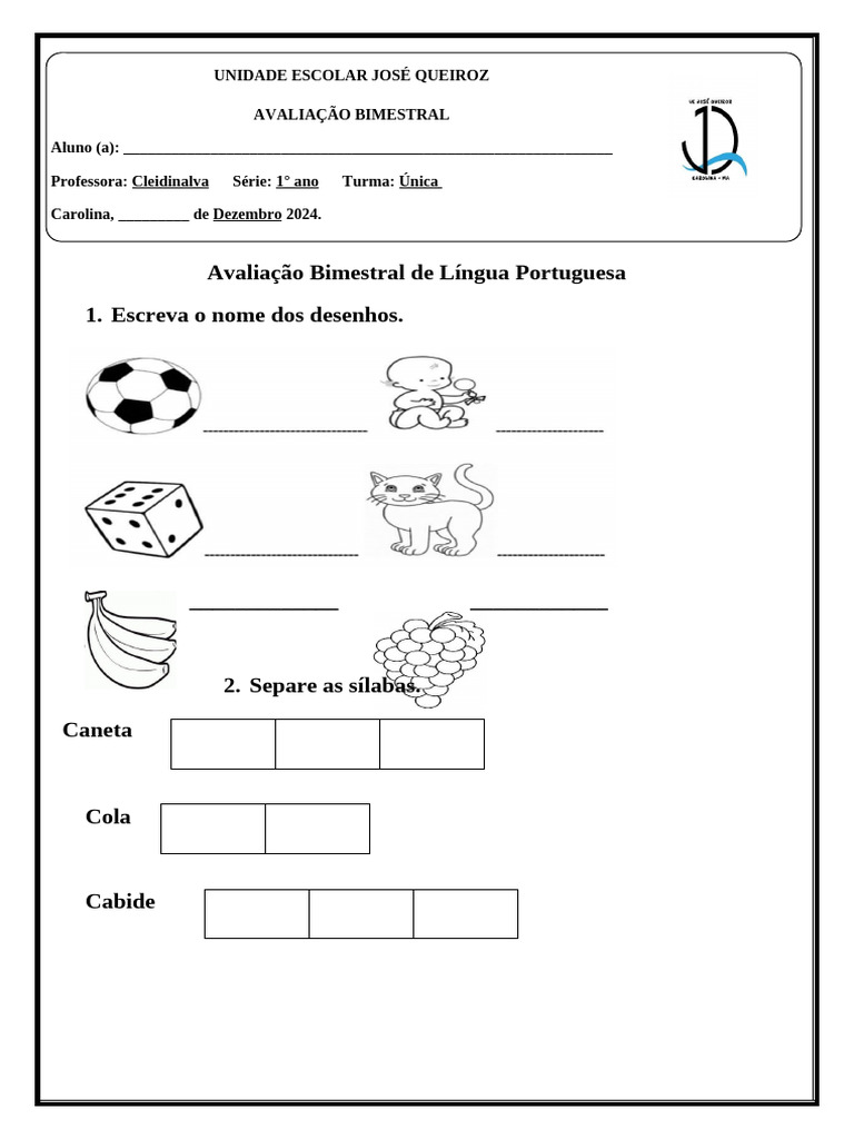 Avaliação de Língua Portuguesa 1º Ano | PDF