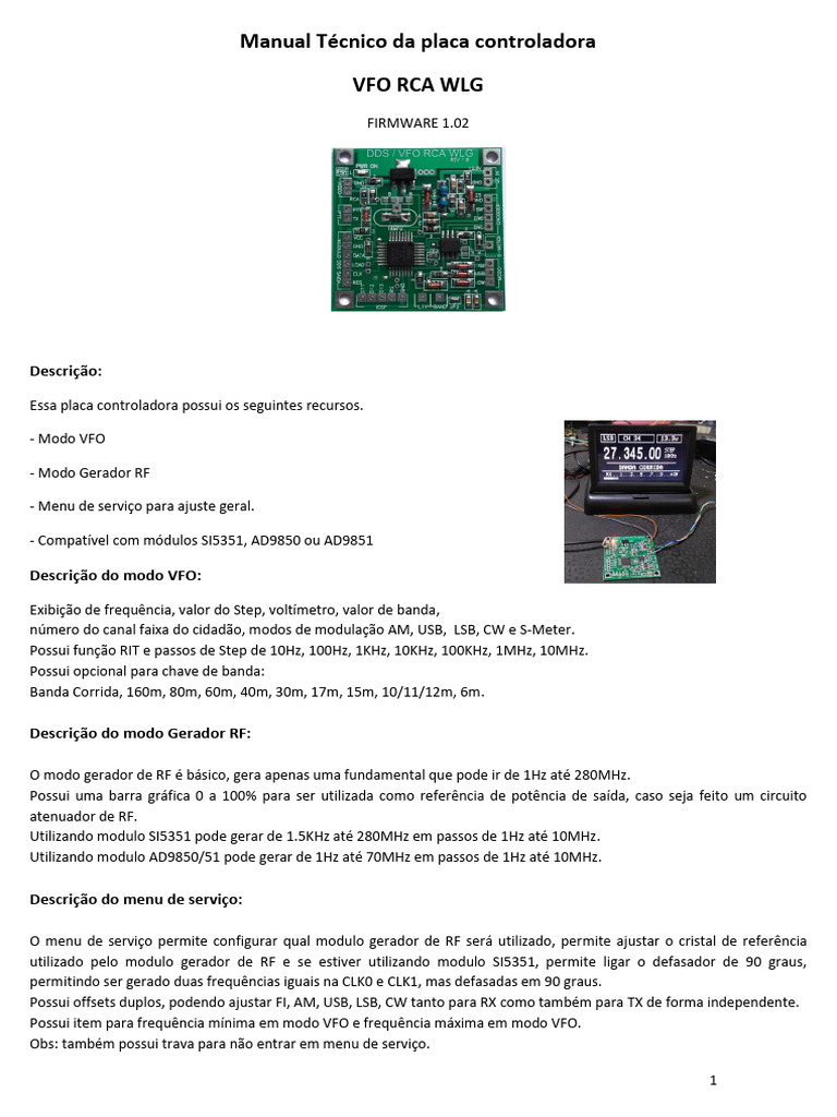 Manual da Placa Controladora VFO RCA | PDF | Rede elétrica | Frequência