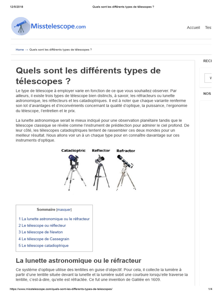 Types de télescopes : Guide complet | PDF | Télescope | Appareils optiques