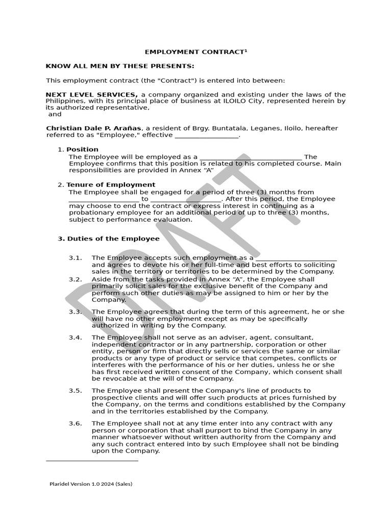Employment Contract - Next Level | PDF | Employment | Legal Remedy