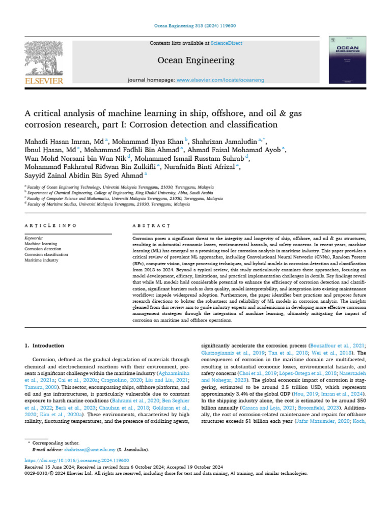 Machine Learning in Maritime Corrosion | PDF | Machine Learning ...