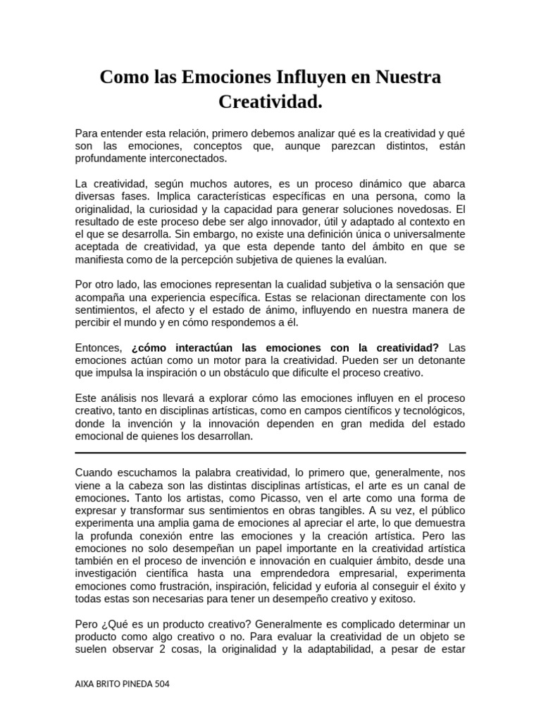 Como Las Emociones Influyen en Nuestra Creatividad | PDF | Las ...