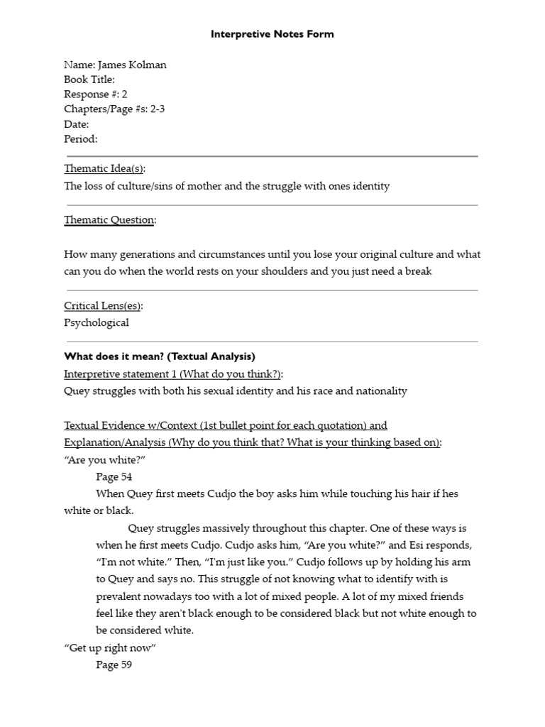 James Kolman - Interpretive Notes Form | PDF