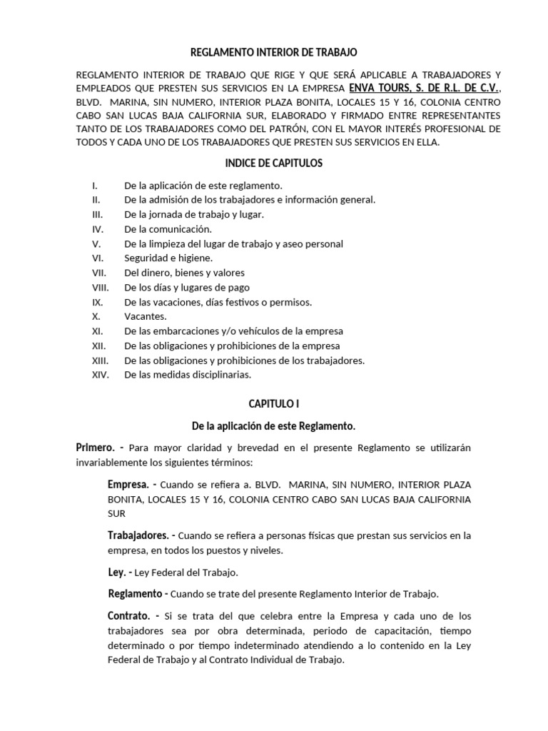 Reglamento Interior de Trabajo Enva Tours | PDF | Derecho laboral ...