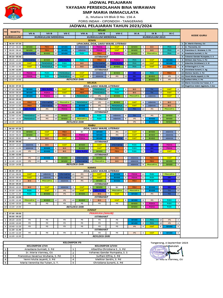 Jadwal Pelajaran Roster | PDF