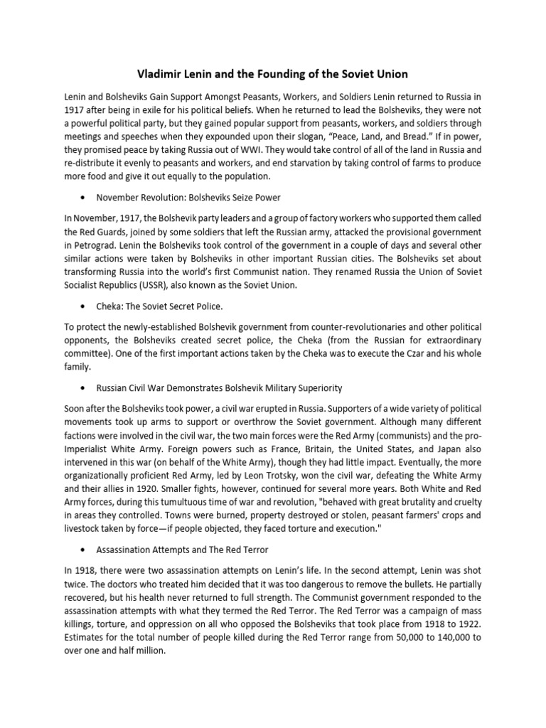 Lenin's Role in Soviet Union's Rise | PDF | Vladimir Lenin | Communism