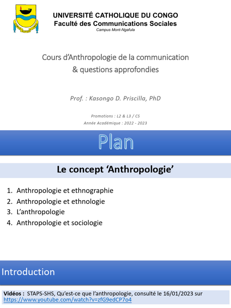 Ucc Kasongo Anthropocom 1 Concept | PDF | Anthropologie | Ethnographie