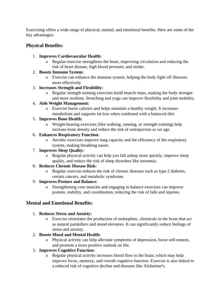 Benefits of Regular Exercise Explained | PDF | Physical Fitness ...
