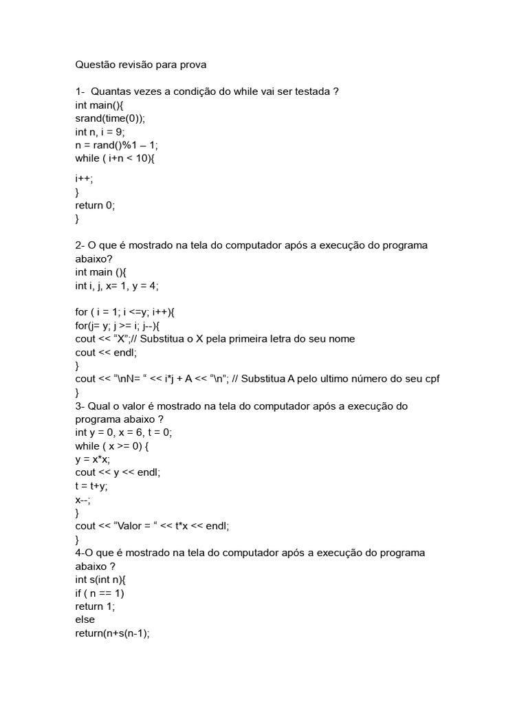 Questões de Programação em C++ | PDF