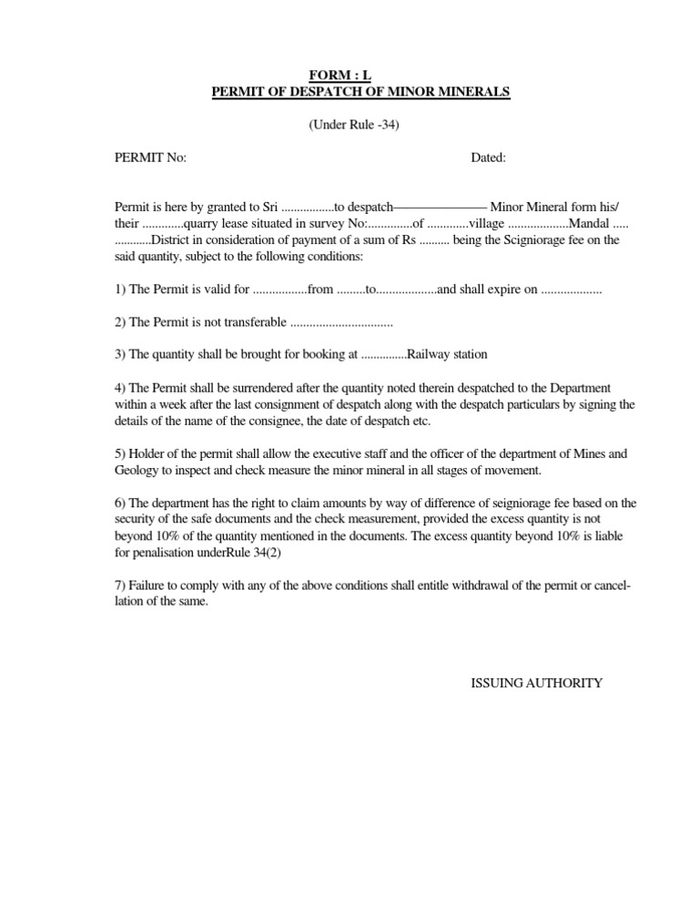 Minor Mineral Dispatch Permit Karnataka | PDF | Finance & Money ...