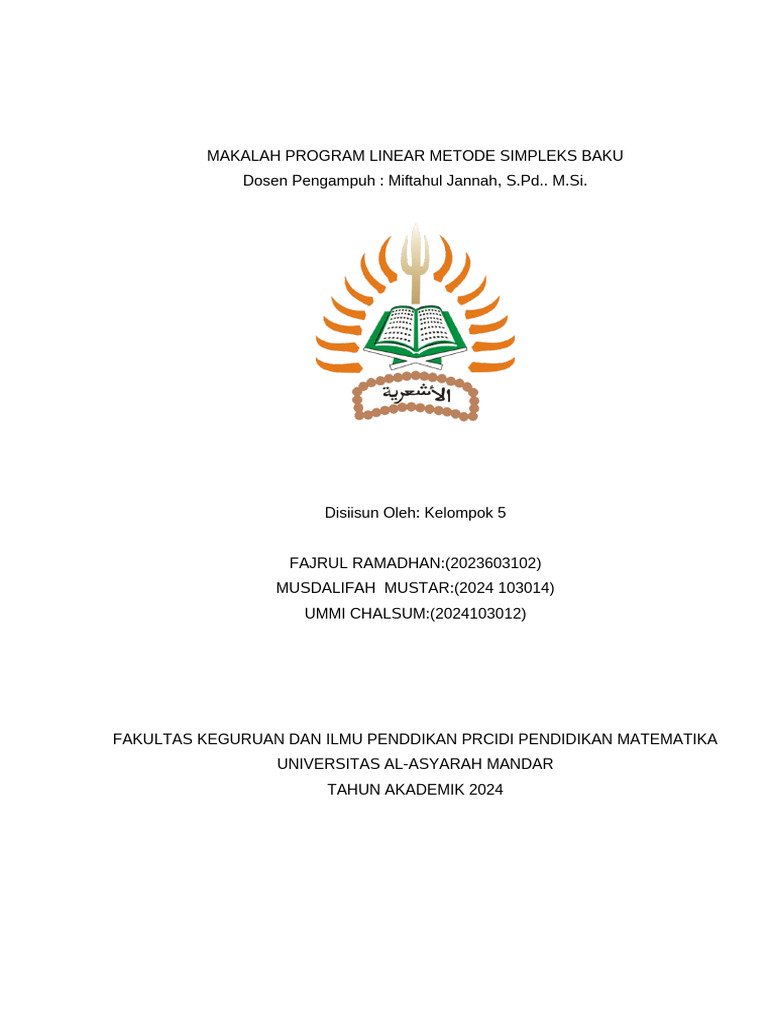 Metode Simpleks Baku dalam Program Linear | PDF