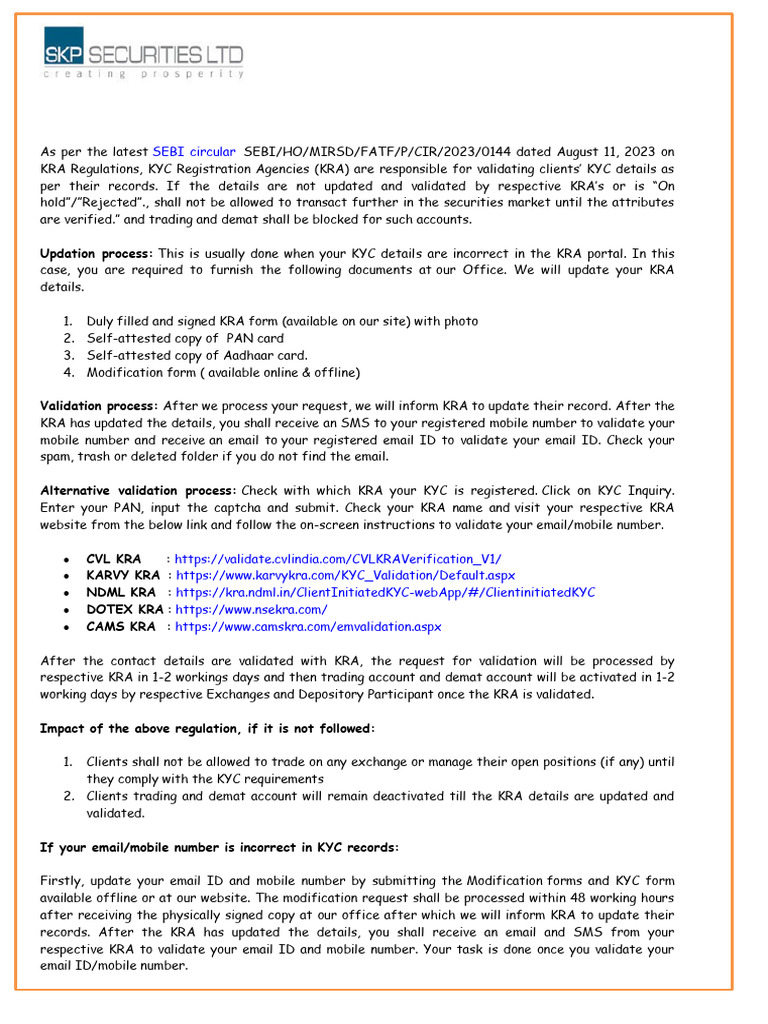 KRA Details Update and Validation Guide | PDF