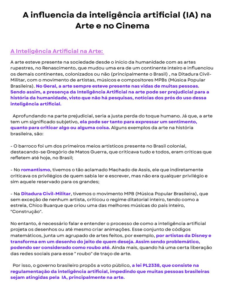 Impacto da IA na Arte e Cinema | PDF | Inteligência artificial ...