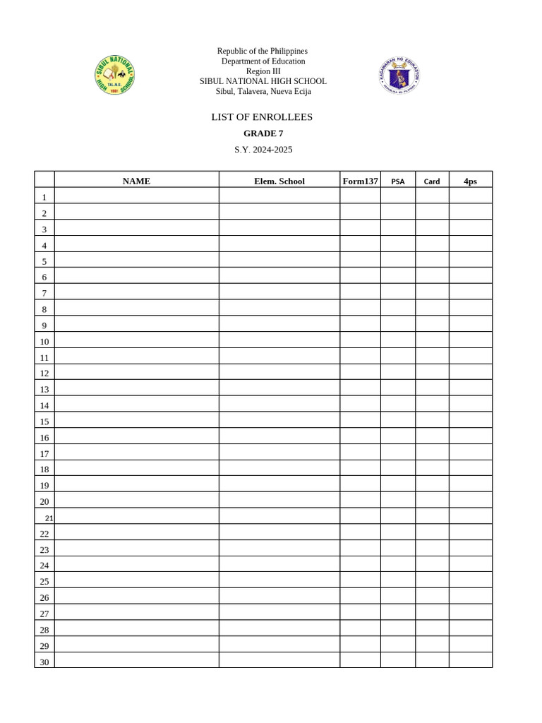 Grade 7 Student List for Sibul NS | PDF