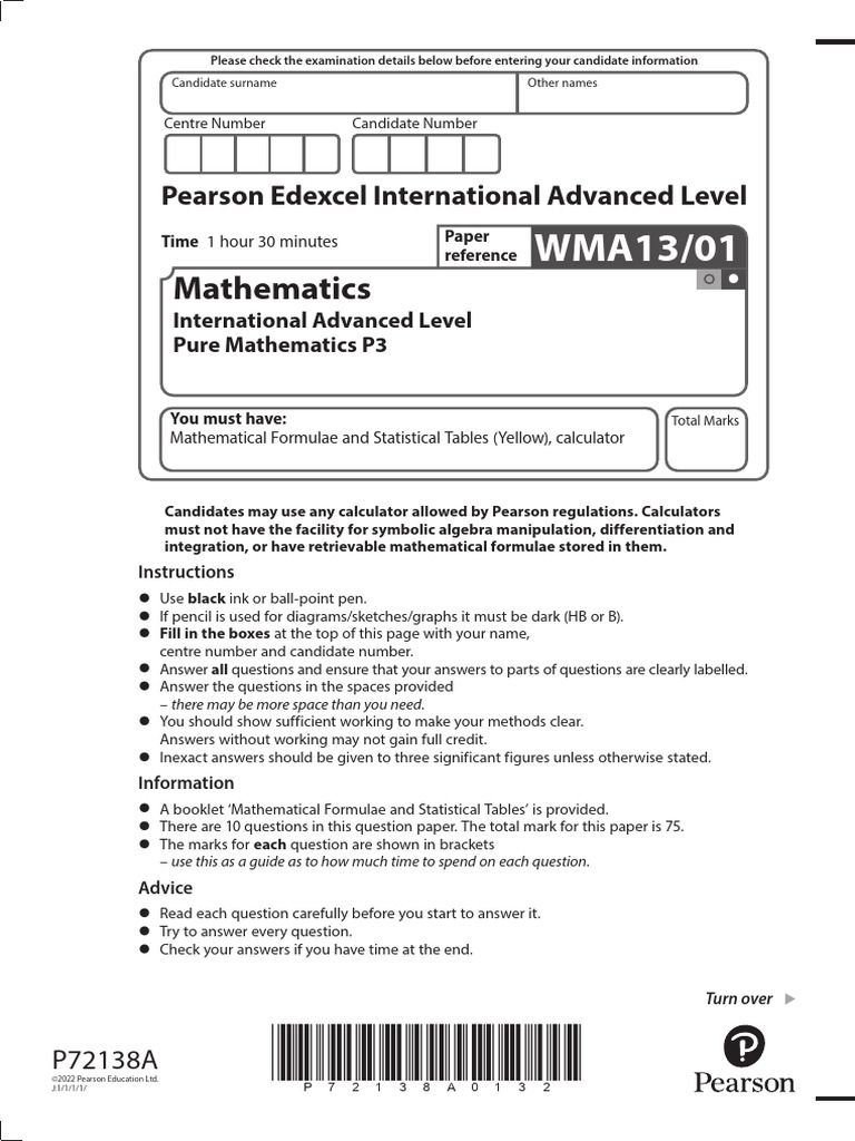 International A-Level Pure Maths Exam | PDF