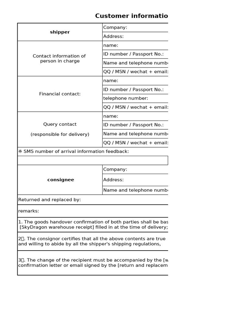 Customer information collection form 1 pdf