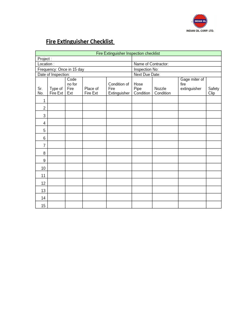 Fire Extinguisher Inspection Checklist | PDF