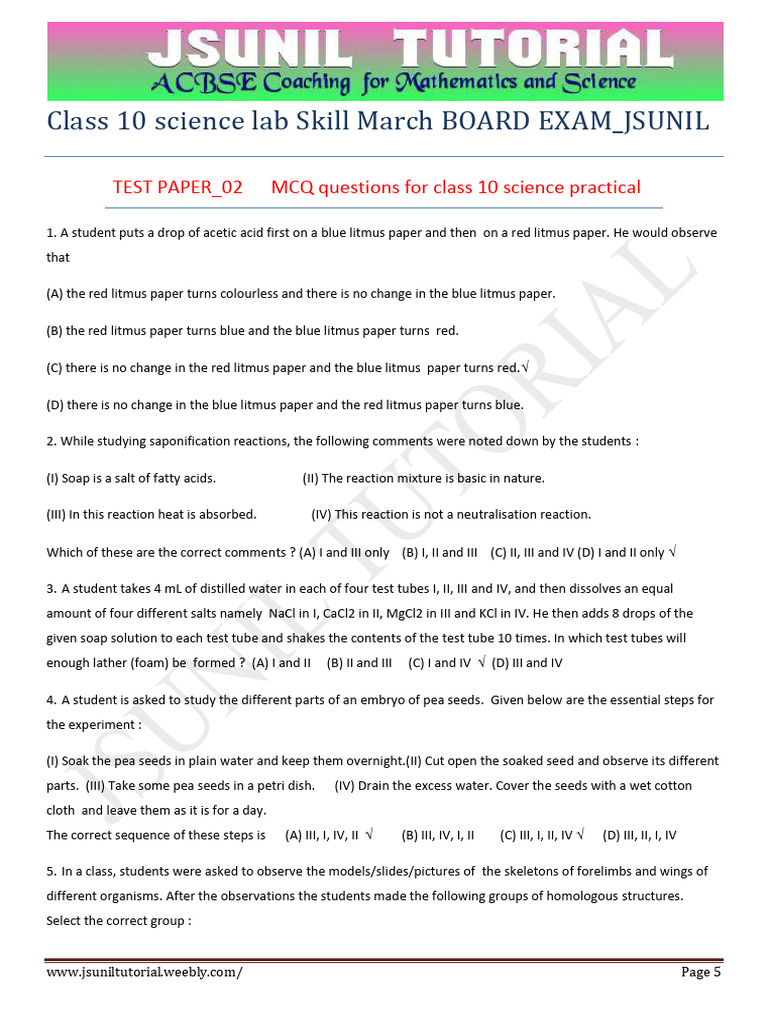 10th Science Lab Based Solved Questions New 2 | PDF | Optics | Chemistry