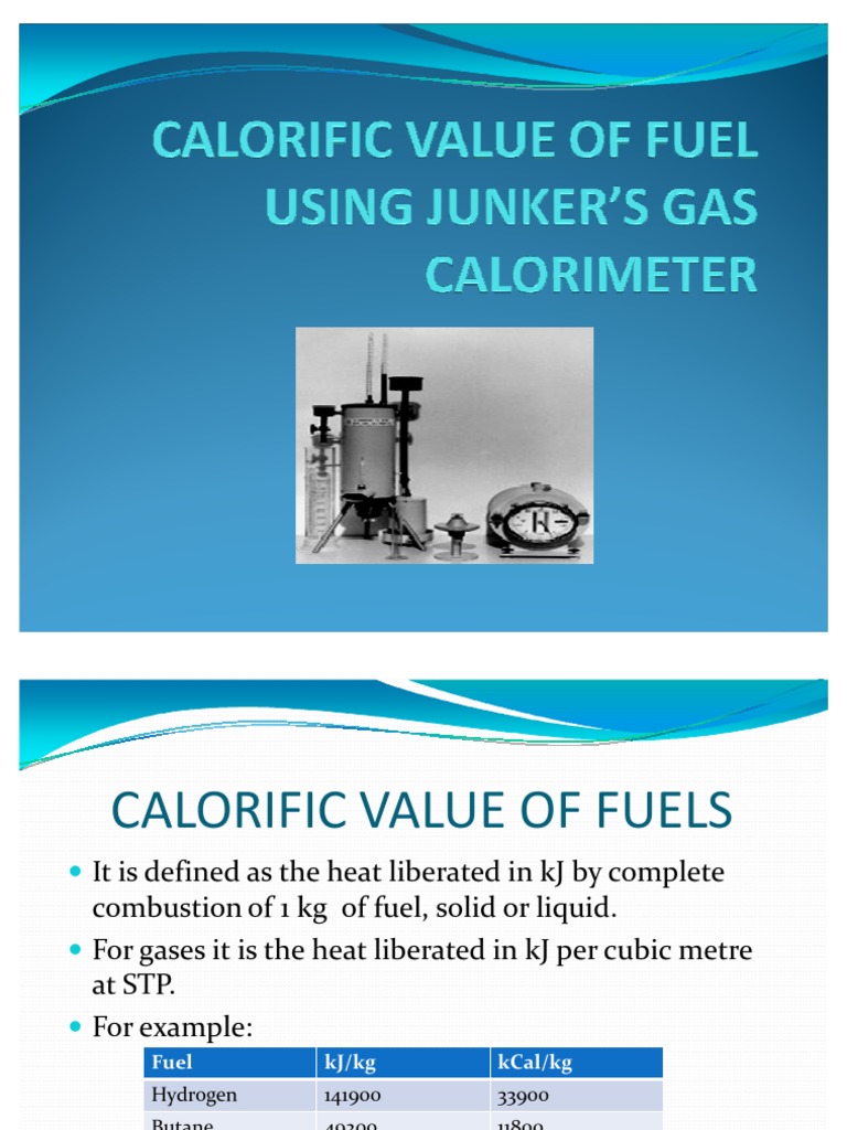 CALORIFIC VALUE OF FUEL USING JUNKER’S GAS CALORIMETER Natural Gas