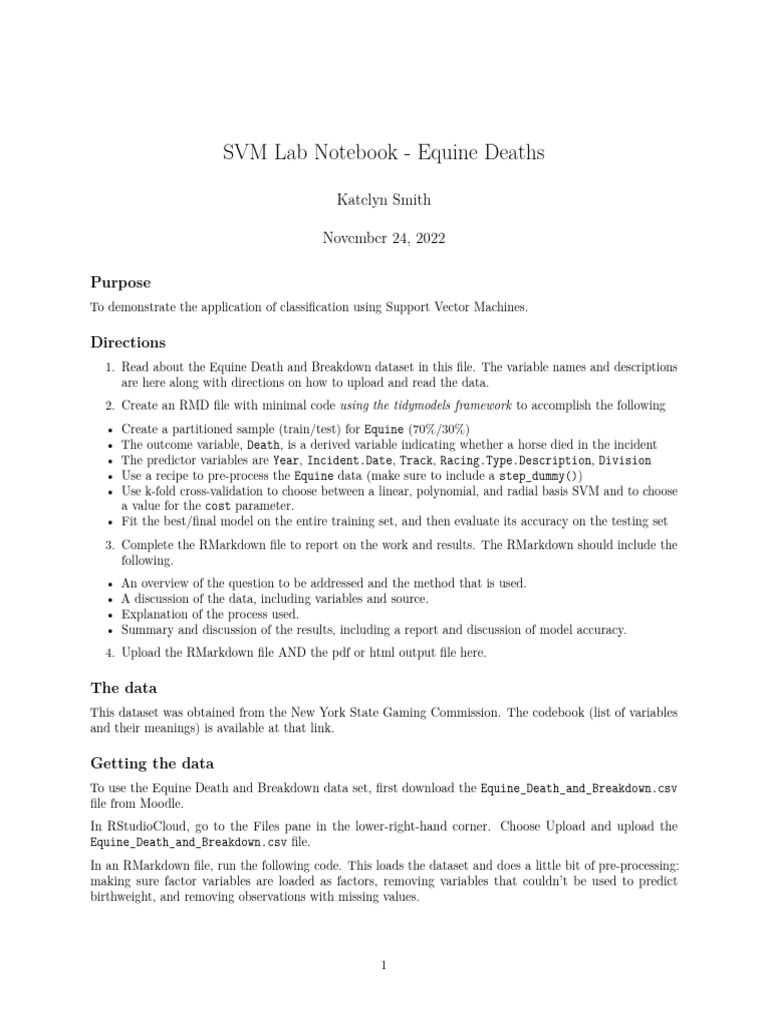 SVM Analysis of Equine Deaths Data | PDF | Support Vector Machine ...
