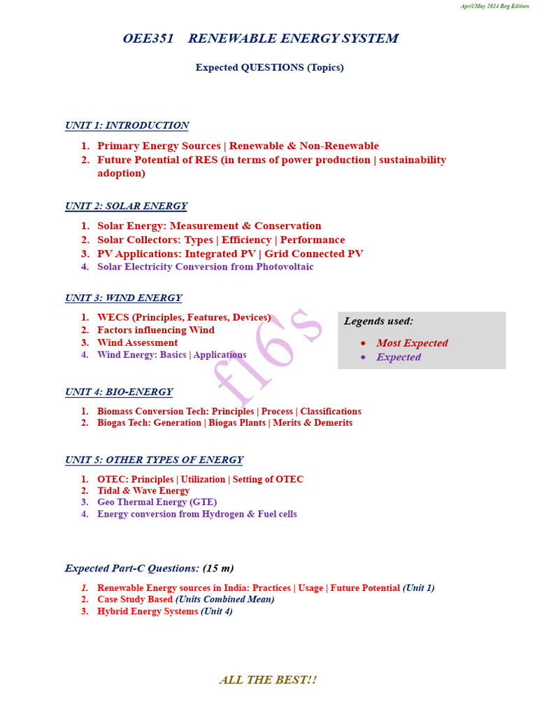 OEE351 Renewable Energy Systems Guide | PDF