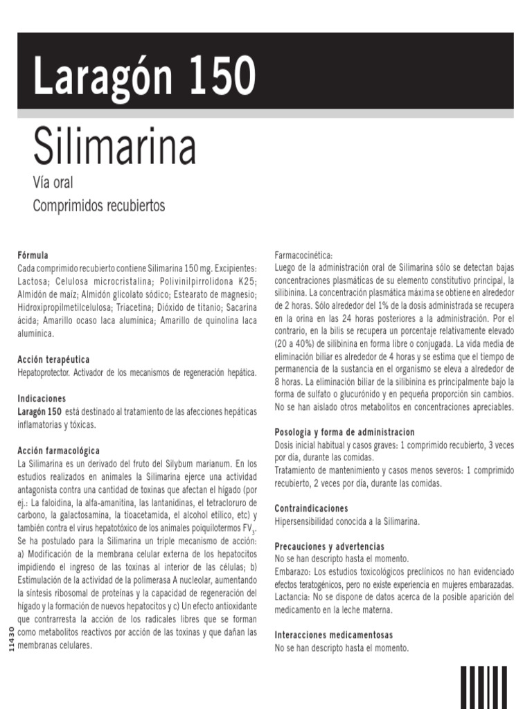 Laragón 150: Silimarina | PDF | Tableta (Farmacia) | Farmacocinética