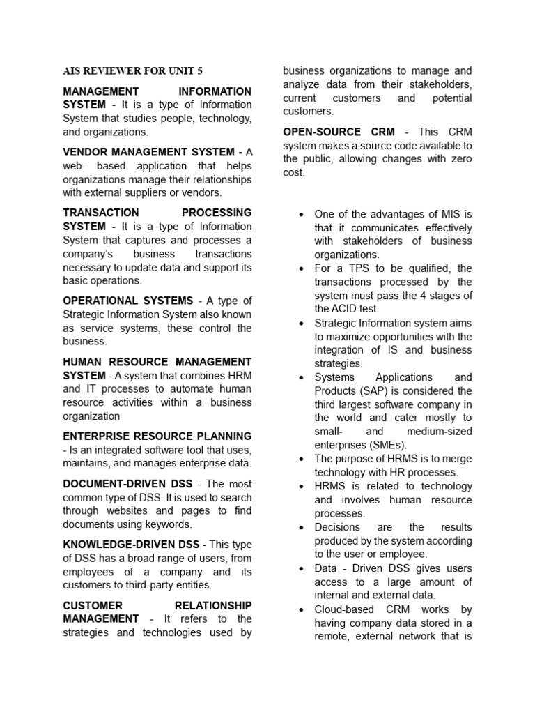 Types of Information Systems Explained | PDF | Customer Relationship ...