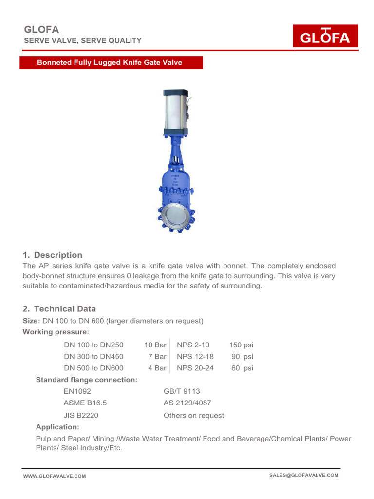 Bonneted Knife Gate Valve Overview | PDF | Valve | Actuator