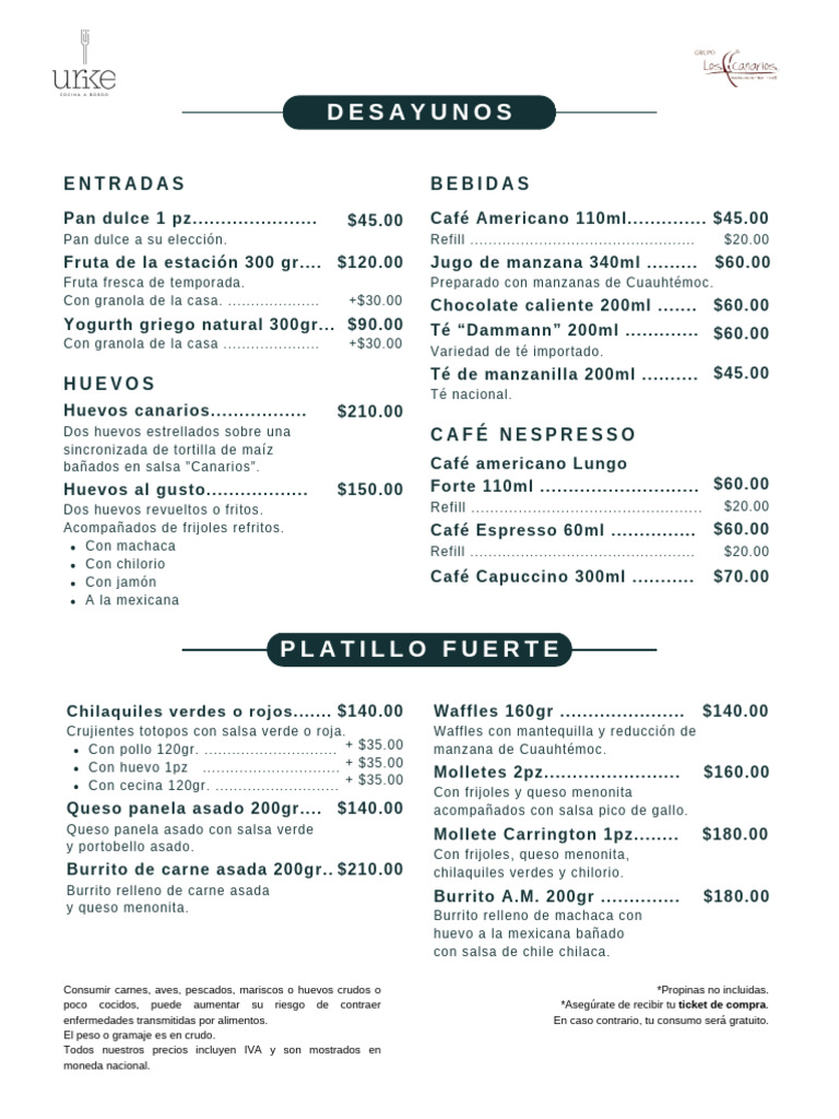 Menú Filete Chemita Los Canarios | PDF | Cocina occidental | Cocina de ...