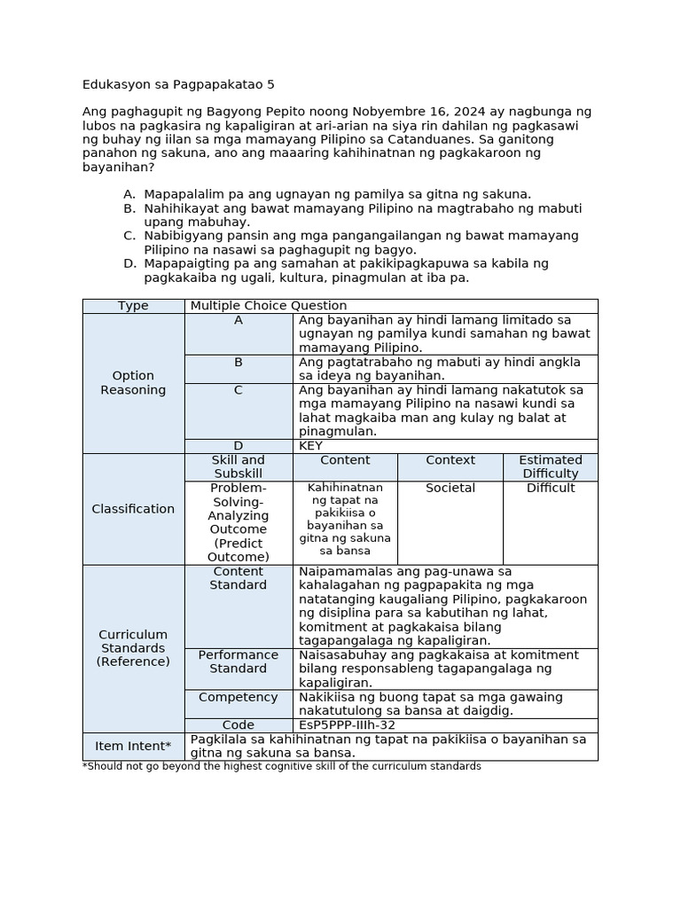 EsP5 Learning Gap Assessments - Difficult | PDF