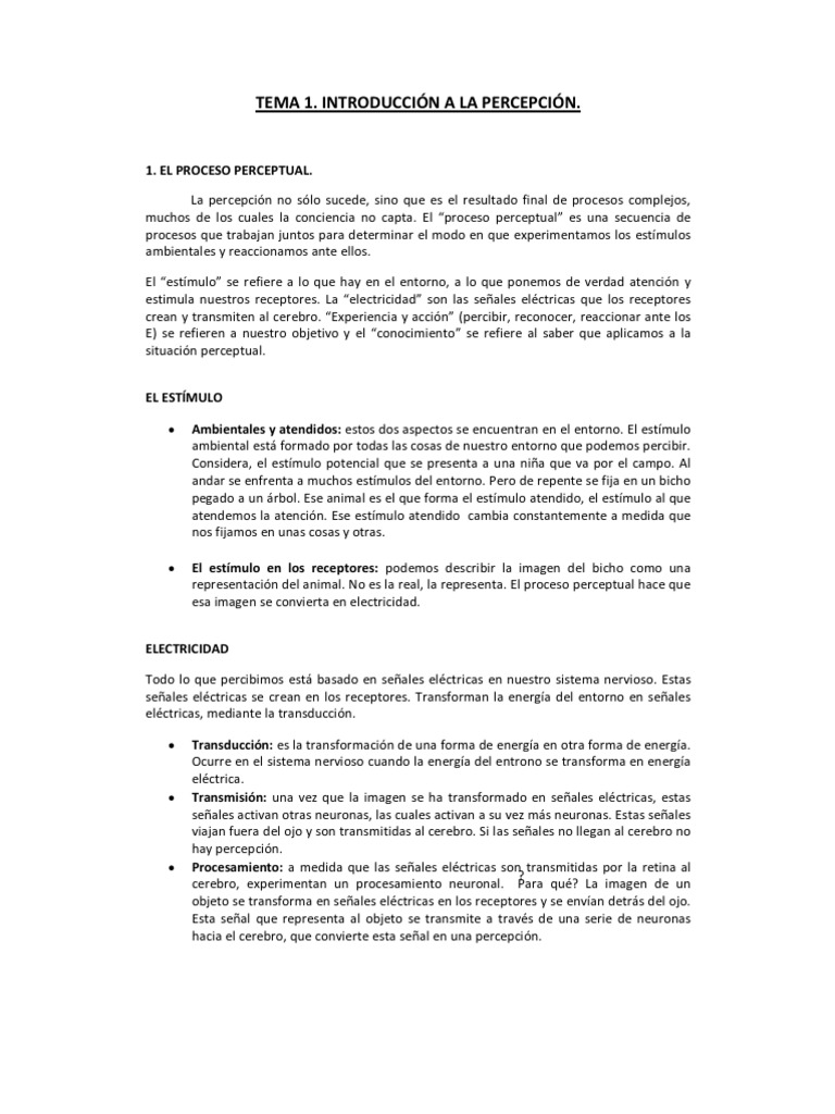 Tema 1. Percepción. | PDF | Percepción | Cerebro