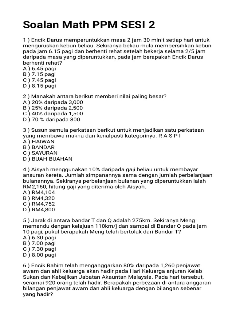 Soalan Math PPM Sesi 2 | PDF