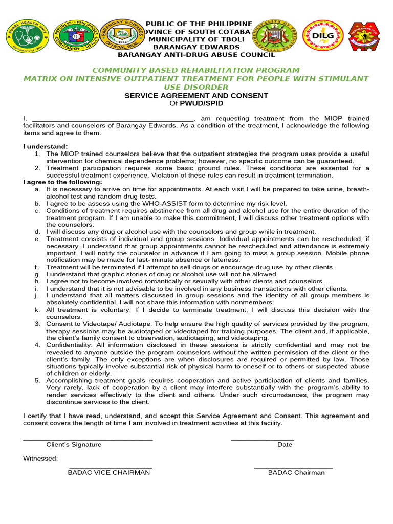 Outpatient Treatment Consent for Substance Use | PDF | Substance Abuse ...