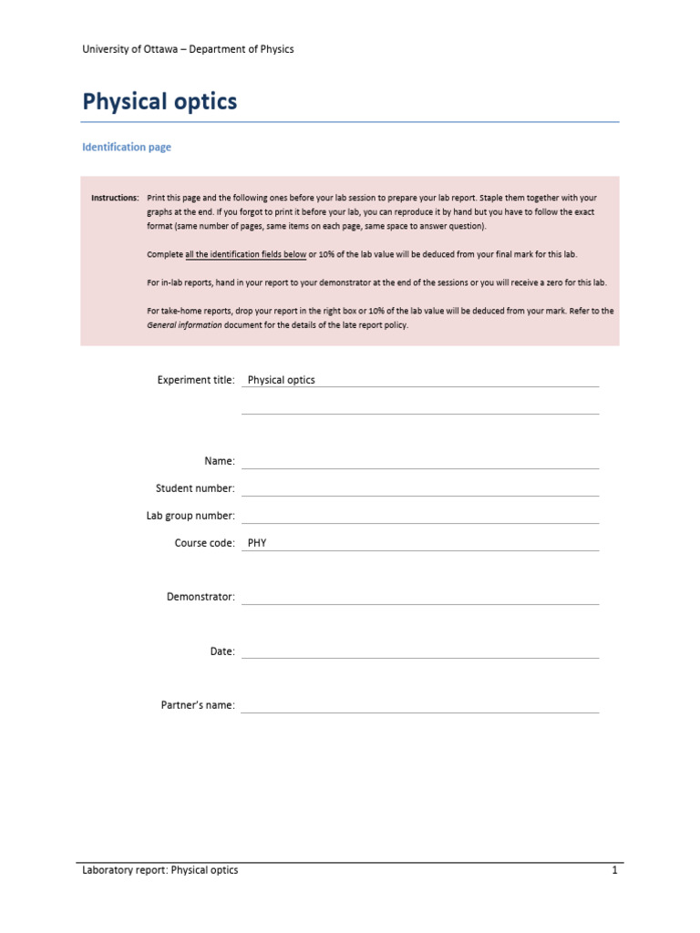 Physical Optics Lab Report Guide | PDF | Diffraction | Wavelength