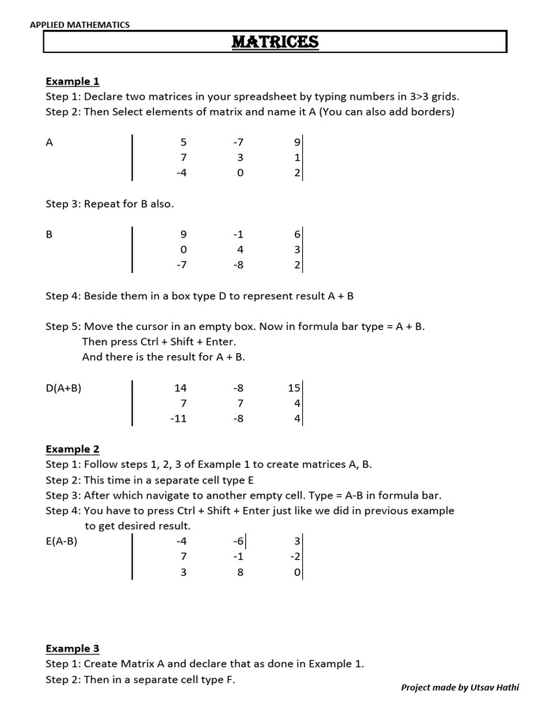 Applied Maths Project Made by Utsav Hathi | PDF | Spreadsheet | Matrix ...