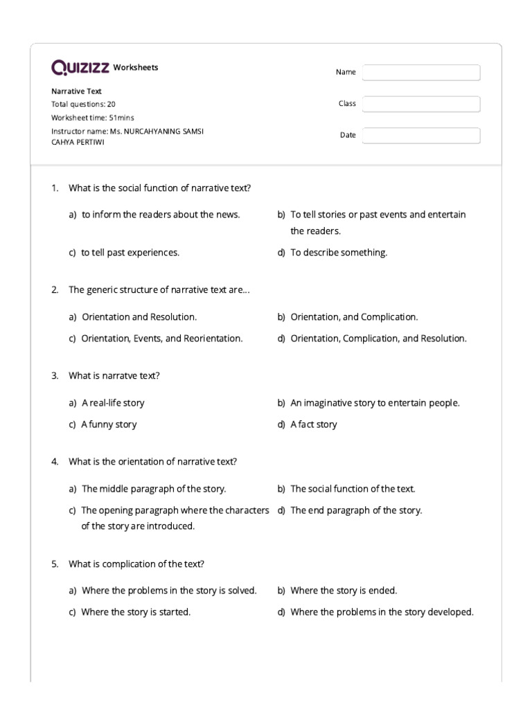 Narrative Text Exercise 10th Grade | PDF