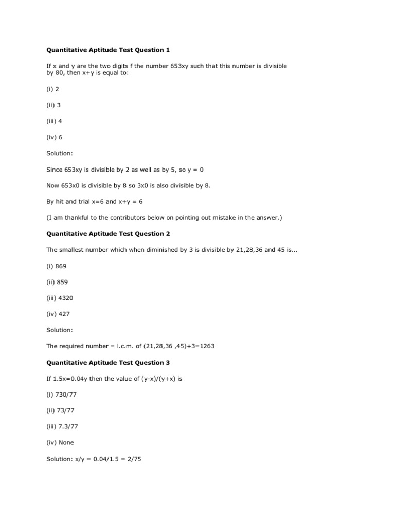 Quantitative Aptitude Test Question 1 Download Free Pdf Teaching
