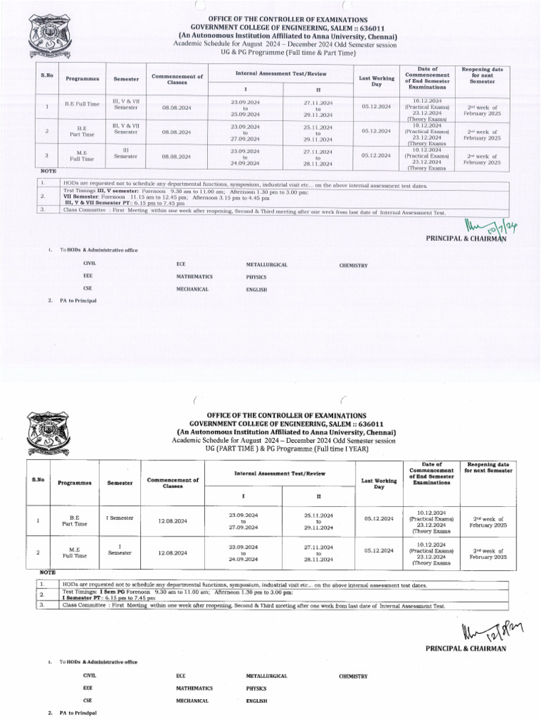 2024-2025 Academic Schedule - Odd Session | PDF