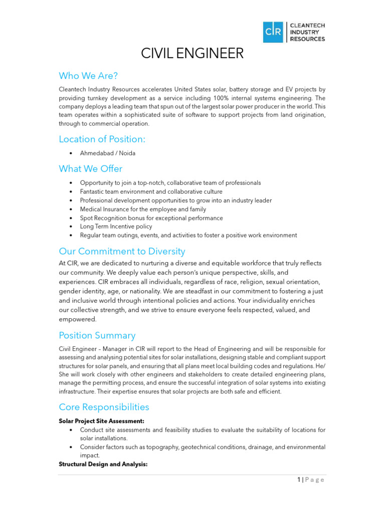 Civil Engineer Position at Cleantech Resources | PDF | Photovoltaics ...