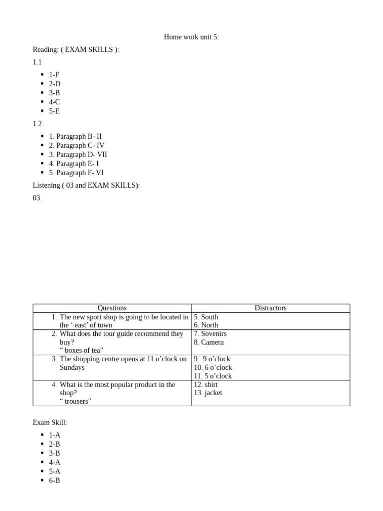 Home Work Unit 5 | PDF