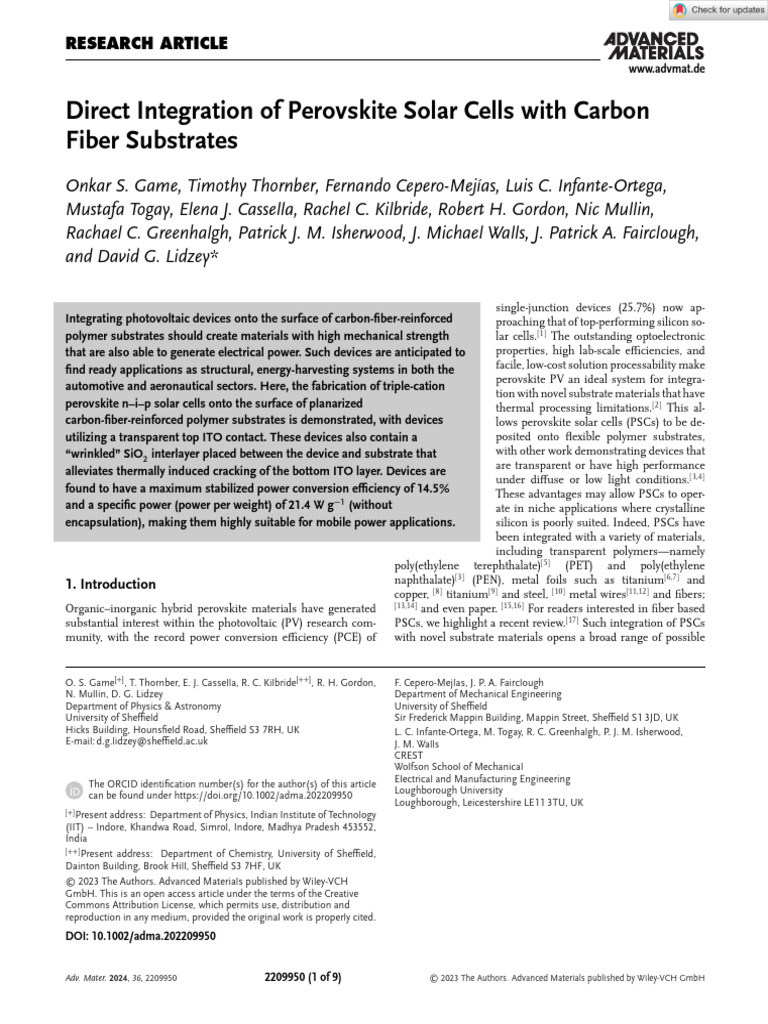Perovskite Solar Cells on Carbon Fiber | PDF | Solar Cell | Thin Film