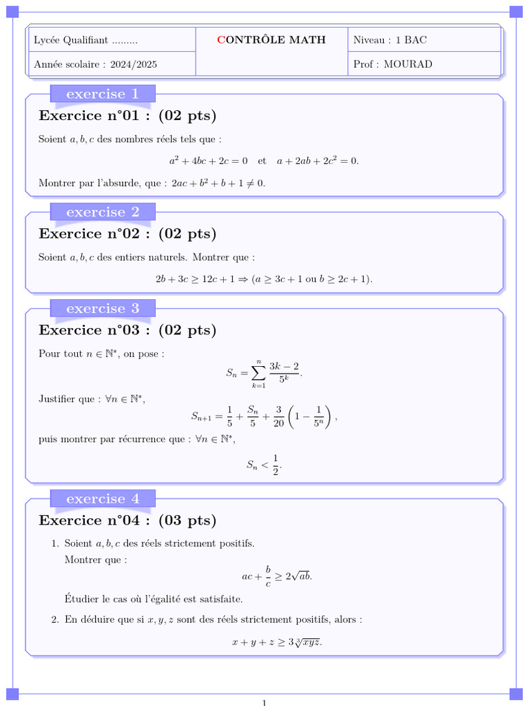 F CONTROL - MATH - ZBAIDI | PDF | Inégalité (mathématiques) | Analyse ...