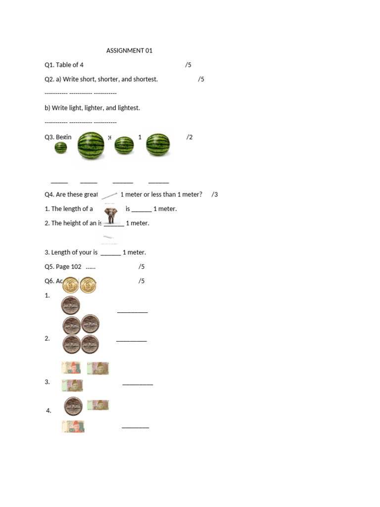 Math Exercises and Comparisons | PDF