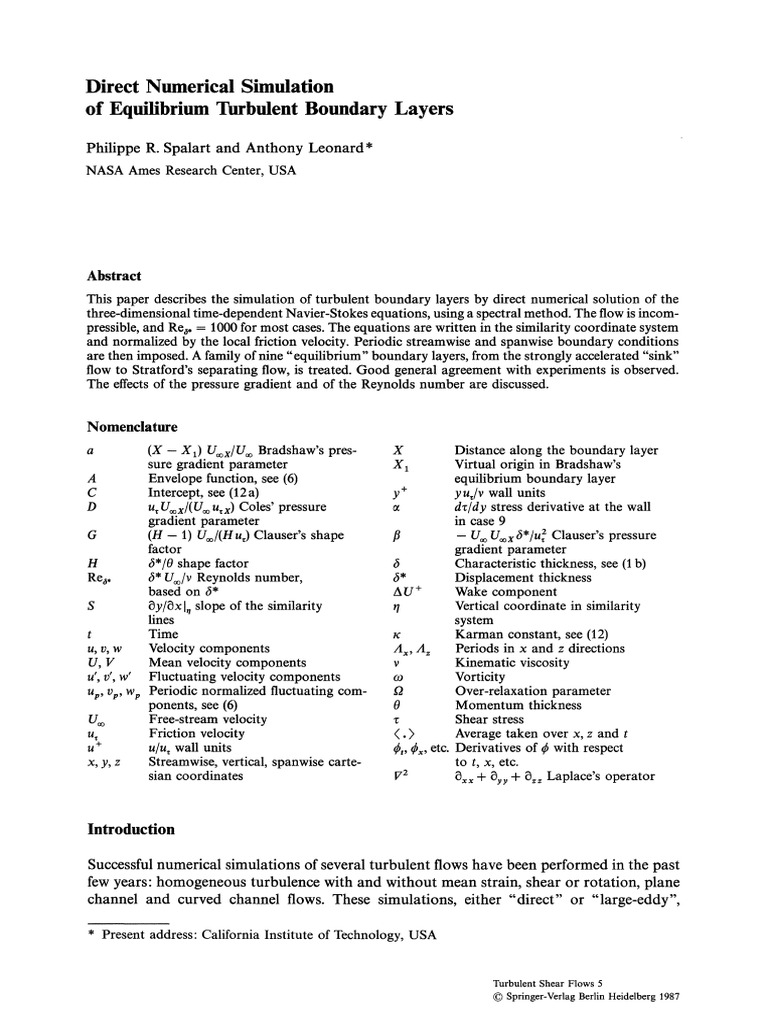 Direct Numerical Simulation of Turbulent Boundary Layers | PDF ...