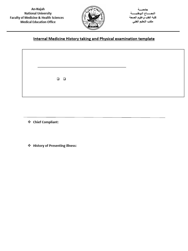 Internal Medicine Exam Template | PDF | Physical Examination | Medicine