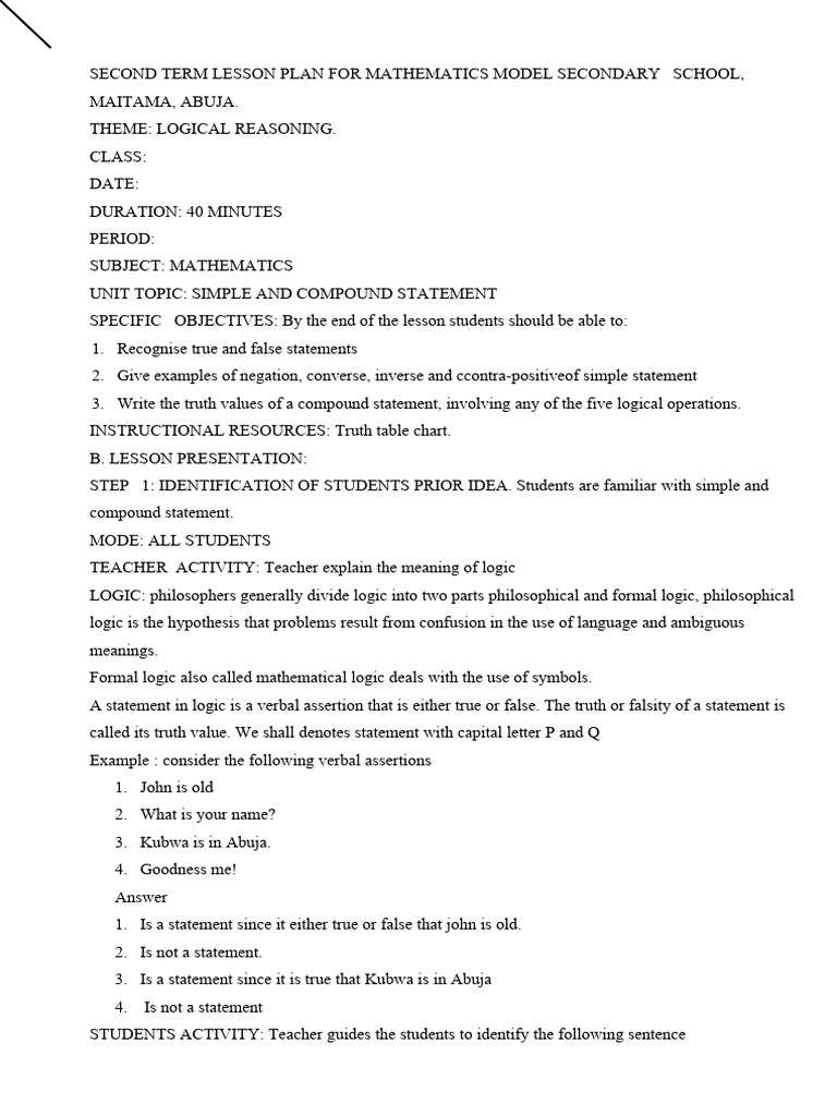 Second Term Ss2 Lesson Note | PDF | If And Only If | Logic