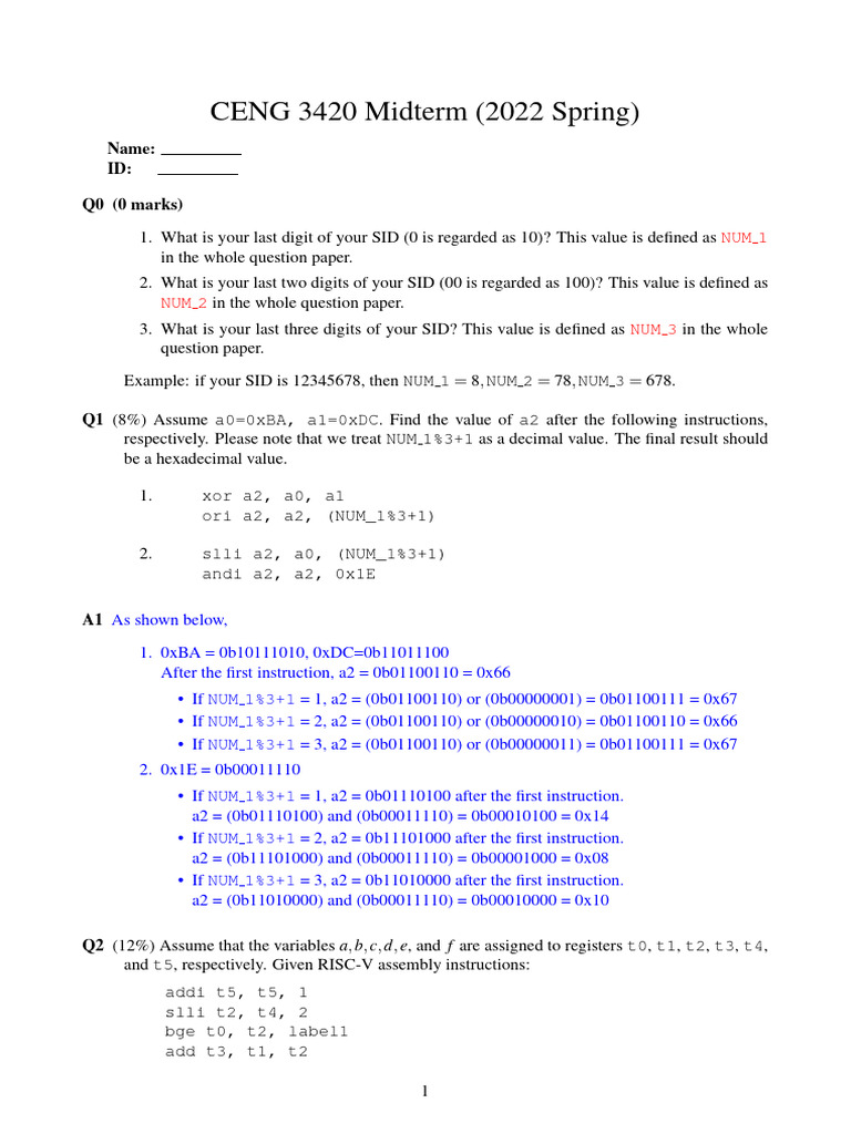 CENG 3420 Spring 2022 Midterm Exam | PDF | Computer Engineering ...