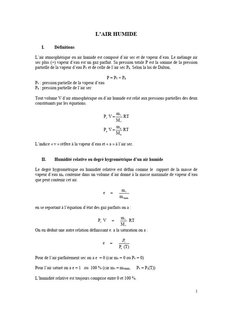 Définition de l'air humide et humidité | PDF | Humidité | Atmosphère de ...