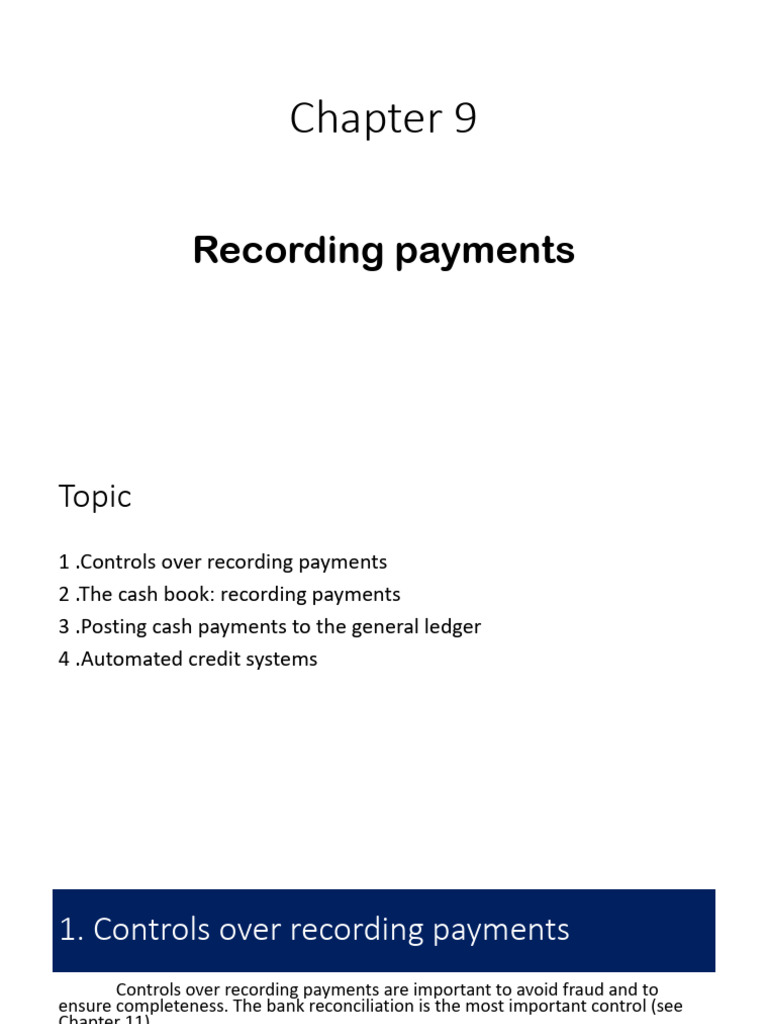 CH9 Recording Payment | PDF | Debits And Credits | Payments