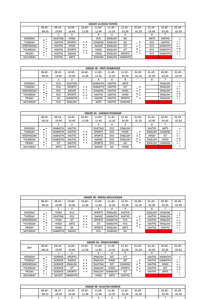 Time Table Class Wise